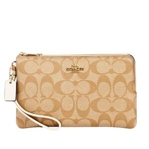 COACH Double Zip Wallet Wristlet Clutch In Signature Canvas